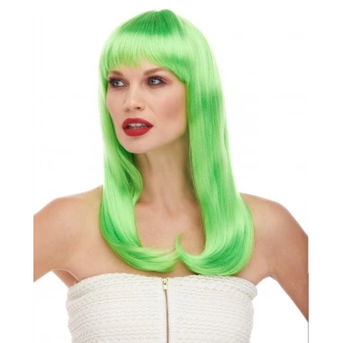 Yeşil Renk Uzun Düz Parti Peruğu