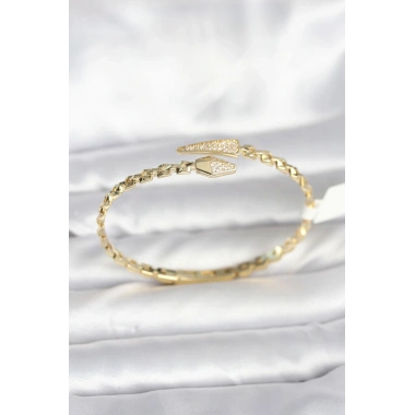 Yılan Model Pirinç Gold Renk Kadın Kelepçe Bileklik