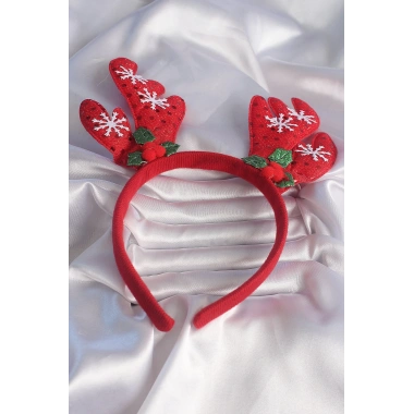 Yılbaşı Temalı Kar Tanesi İşleme Detay Geyik Boynuzu Figürlü Taç