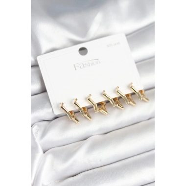 Yıldız Model Gold Renk 925 Ayar Gümüş Çivili Kadın Küpe Seti