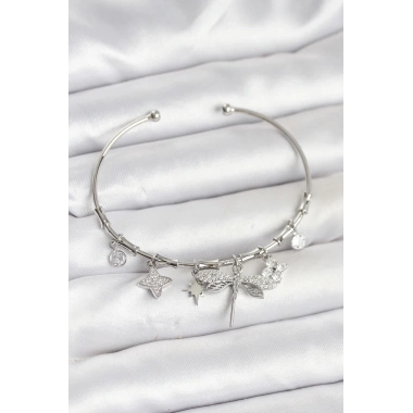 Yusufçuk Charmlı Gümüş Renk Pirinç Kadın Bileklik