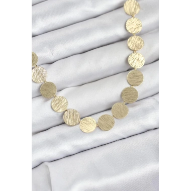 Yuvarlak Plaka Model Gold Renk Kadın Kolye