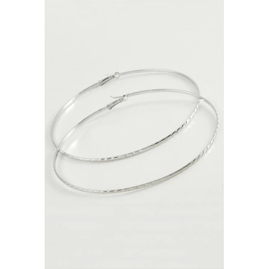 Zincir Çizgili Metal Halka Küpe 8-9-10 cm