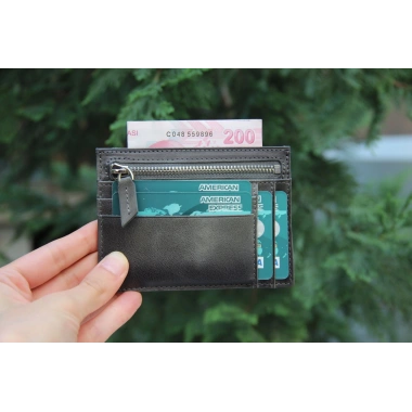 Zip Deri Fermuarlı Kartlık ZPCH VS4 Gri