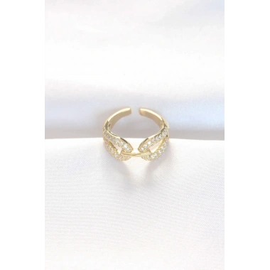 Zirkon Taşlı Gold Renk Ayarlanabilir Yüzük