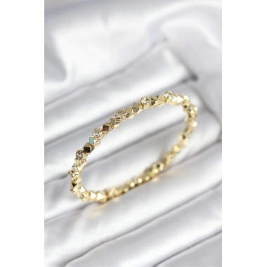 Zirkon Taşlı Küp Şerit Model Pirinç Gold Renk Kadın Bileklik