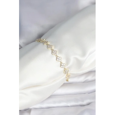 Zirkon Taşlı Pirinç Yonca Model Bileklik