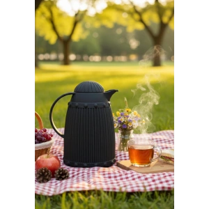 1 LT Isı Yalıtımlı Çay ve Soğuk Su Termosu Siyah (12 Saat Sıcak Tutar & İçi Camdır)