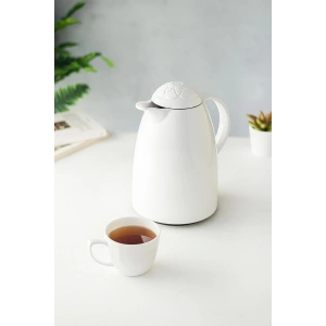 1 LT Isı Yalıtımlı Çay Ve Soğuk Su Termosu Soft Beyaz (12 Saat Sıcak Tutar& İçi Camdır)