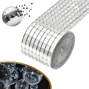 1 Metre Uzunluğunda Gümüş Renk Aynalı Mozaik Taşlı Dekor Bandı 4 cm x 1 mt (5468)