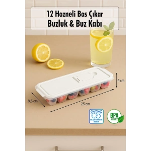 12 Hazneli Bas Çıkar Buzluk & Buz Kabı Mavi