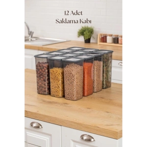 12li Kavanoz Seti & Saklama Kabı & Erzak Kabı 12x1900 Ml (20 Lı Etiket Hediyeli)