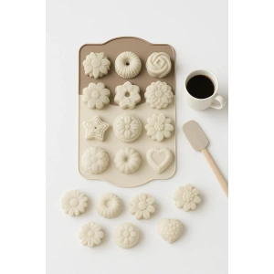 12’li Silikon Kek ve Çikolata Kalıbı Krem Renk