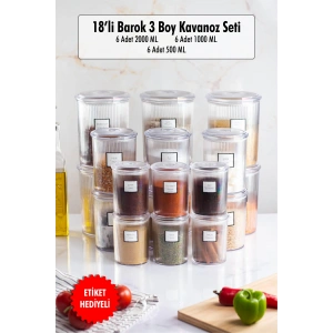 18li Barok Yuvarlak 3 Boy Kavanoz Seti & Saklama Kabı & Erzak Kabı (6*2000 ML, 6*1000 ML ,6*500 ML)