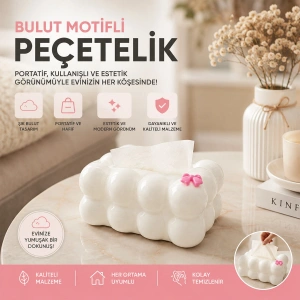 19X12.5X8.5CM BEYAZ YAYLI MASAÜSTÜ BUBBLE DEKORATİF BULUT PEÇETELİK (5468)