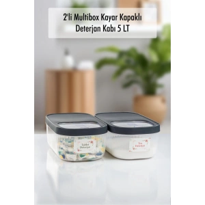 2Li 5 LT Multibox Kayar Kapaklı Saklama Kabı & Erzak Kabı & Toz Ve Tablet Deterjan Kutusu ( ETİKET HEDİYELİ )