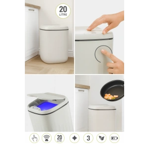 20 Litre Sensörlü Açıp Kapanan Akıllı Teknolojik Çöp Kovası 4 Pil Yanında