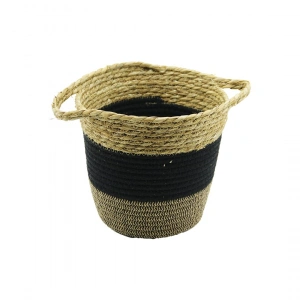2IN1=İP ÖRGÜLÜ - HASIRÇİFT KULPLU SEPET - ORGANİZER Ç-TABAN:17CM--AĞIZ:24CM - Y: 22CM (5468)