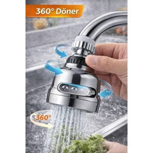 3 Modlu 360 Derece Döner Krom Musluk Başlığı Su Tasarruflu Mutfak Çeşme Evye ve Lavabo Batarya Ucu