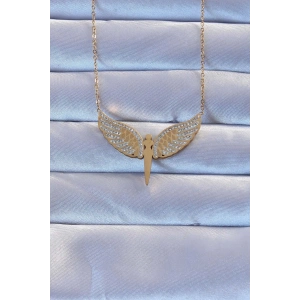 316L Çelik Altın Renk Zirkon Taşlı Mikail Kolye