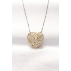 316L Çelik Çift Renk Zirkon Taşlı Kalp Kolye