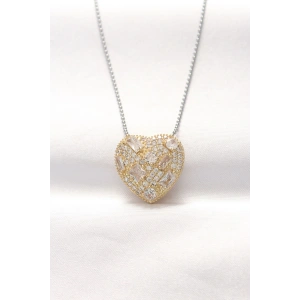 316L Çelik Çift Renk Zirkon Taşlı Kalp Kolye