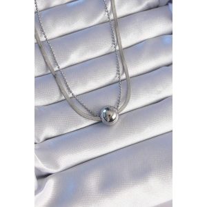 316L Çelik Çift Zincirli Gümüş Renk Topçuk İtalyan Model Kolye
