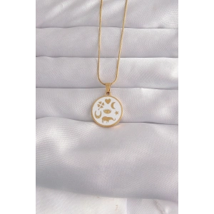 316L Çelik Gold Renk Beyaz Mineli Karışık Figürlü Tarot Kolye