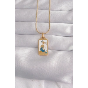 316L Çelik Gold Renk Beyaz Mineli Kız Figür Tarot Kolye