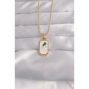 316L Çelik Gold Renk Beyaz Mineli Tarot Kolye