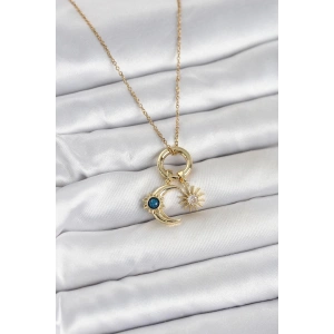 316L Çelik Gold Renk Gece Gündüz Tema Charmlı Kadın Kolye
