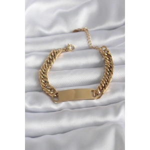316L Çelik Gold Renk İsim Yazılabilir Plaka Model Kadın Bileklik