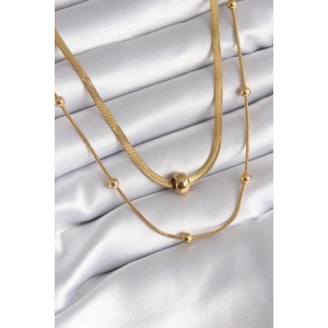 316L Çelik Gold Renk İtalyan Zincir Model Topçuk Detay Kadın Kolye