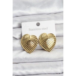316L Çelik Gold Renk Kalp Model Kadın Küpe