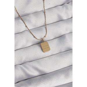316L Çelik Gold Renk Kare Charm Model Kolye
