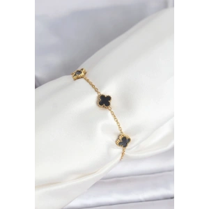 316L Çelik Gold Renk Siyah Baby Boy Yonca Bileklik