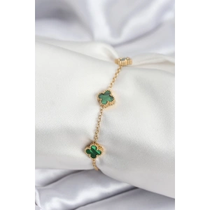316L Çelik Gold Renk Yeşil Baby Boy Yonca Kadın Bileklik