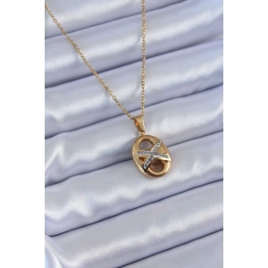 316L Çelik Gold Renk Zirkon Taşlı Kadın Kolye