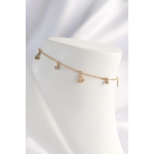 316L Çelik Gold Renk Zirkon Taşlı Minimal Çapa Tasarımlı Halhal