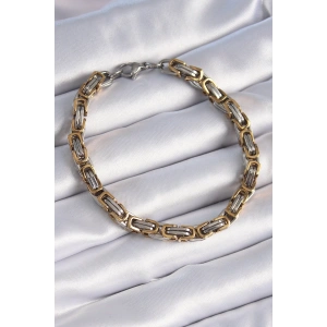 316L Çelik Gümüş Gold Renk Kral Zincir Model Erkek Bileklik