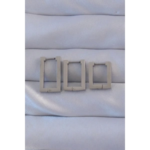 316L Çelik Gümüş Renk Dikdörtgen Küpe Seti