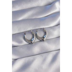 316L Çelik Gümüş Renk İçi Oval Tasarımlı Küpe