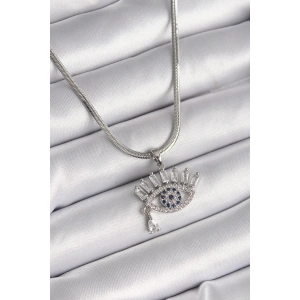 316L Çelik Gümüş Renk İtalyan Zincir Zirkon Taşlı Göz Model Kadın Kolye