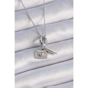 316L Çelik Gümüş Renk Kalp Detay Mektup Figür Charm Model Kadın Kolye