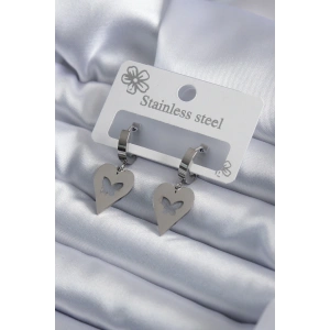 316L Çelik Gümüş Renk Kalp Model Kelebek İşleme Kadın Küpe