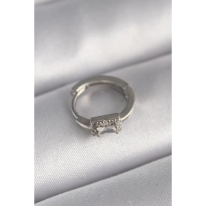 316L Çelik Gümüş Renk Kare Zirkon Taşlı Tragus Piercing