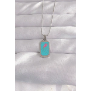 316L Çelik Gümüş Renk Mavi Mineli Tarot Kolye