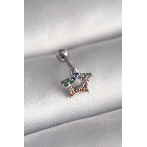 316L Çelik Gümüş Renk Renkli Zirkon Taşlı Yıldız Model Tragus Piercing