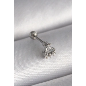 316L Çelik Gümüş Renk Üçgen Zirkon Taşlı Tragus Piercing