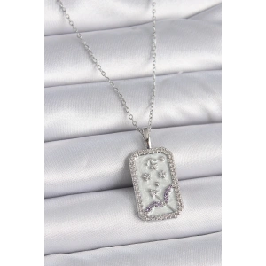 316L Çelik Gümüş Renk Zincir Yay Burcu Zirkon Taşlı Kadın Kolye